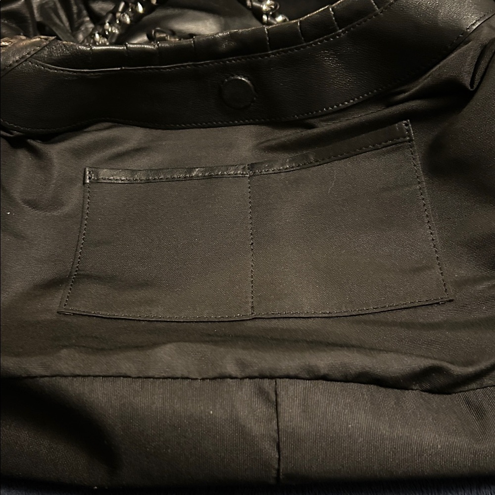 Levenger Black Leather Shoulder Bag with Chain-Accent Straps - Picture 8 of 8